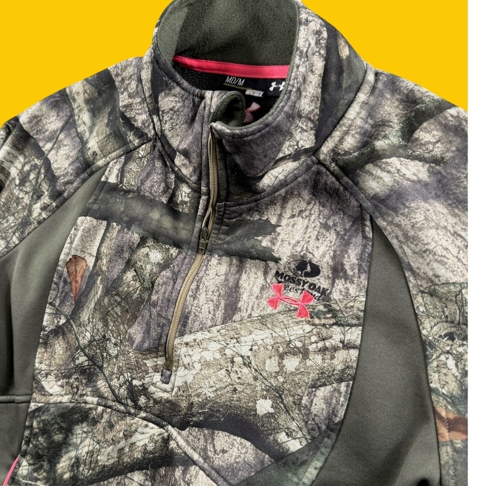 Under Armour 1/4 Zip Fleece Womens M Mossy Oak Treestand Camo Pink Hunting Trail